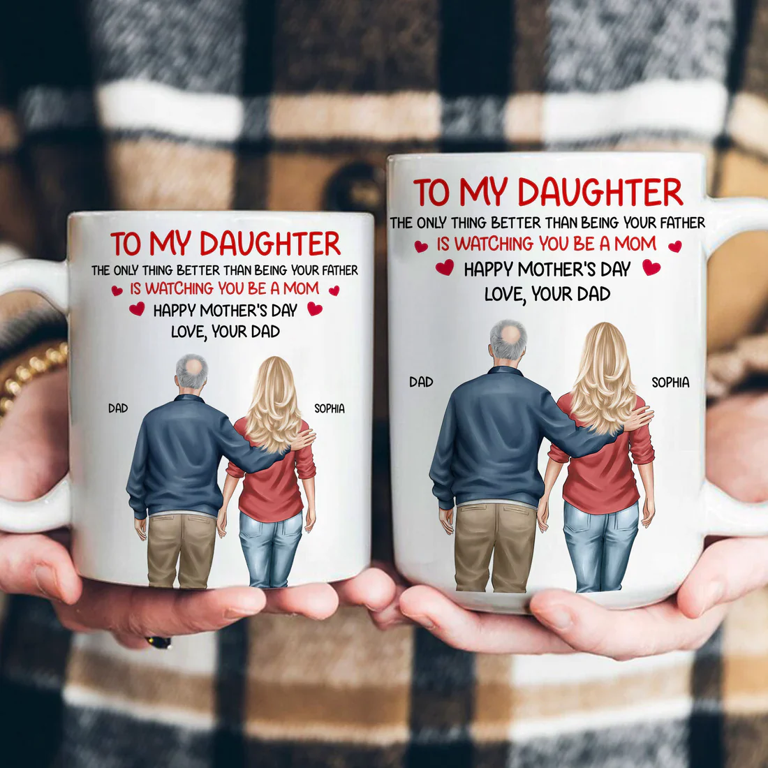 White Ceramic Mug Personalized for a Daughter, Heartwarming Father and Daughter Illustration, Thoughtful Mother's Day Gift - Image 5