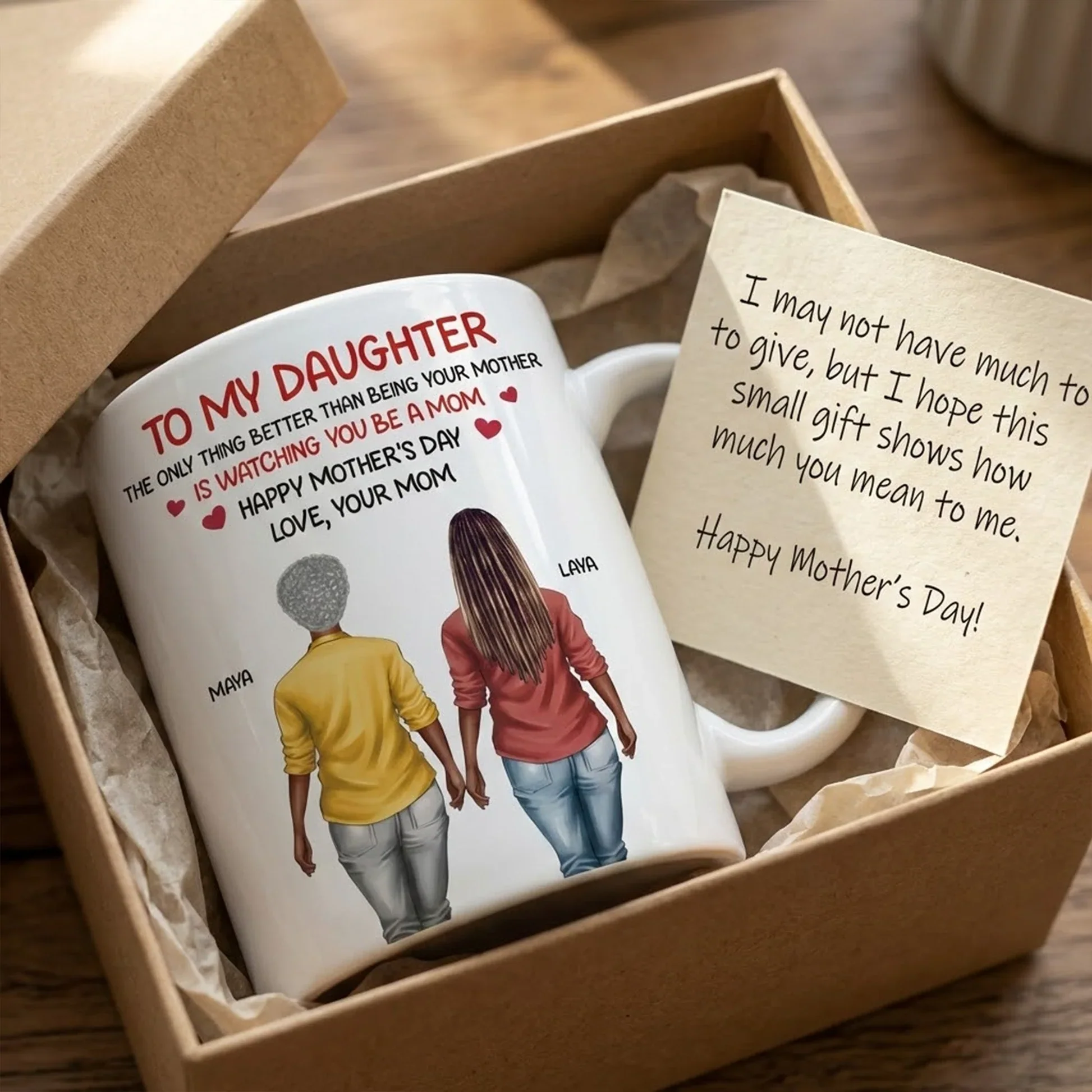 White Ceramic Mug Personalized for a Daughter, Heartwarming Father and Daughter Illustration, Thoughtful Mother's Day Gift - Image 7