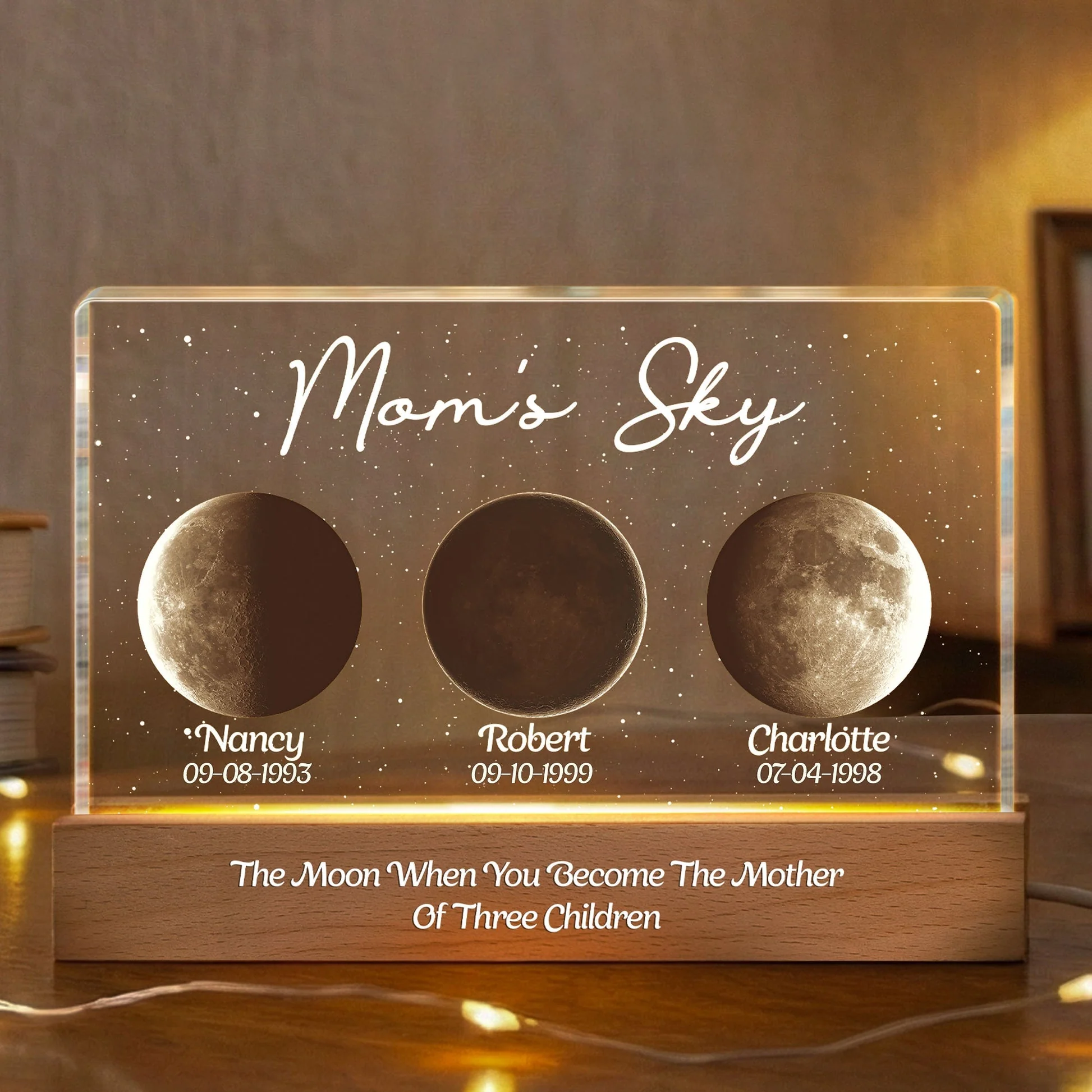 Mom's Sky Block LED Light Plaque, Personalized Moon Phase Night Light for Family Memory, Cozy Bedside Decor Gift - Image 2