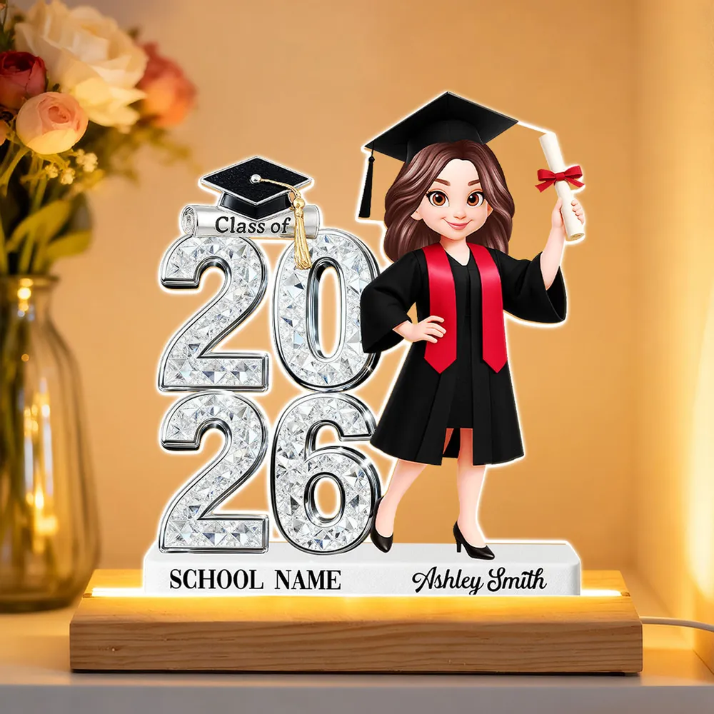 Personalized Block LED Light Plaque Graduation Night Light with Graduate Girl Holding Diploma, Warm Glow Unique Gift - Image 2