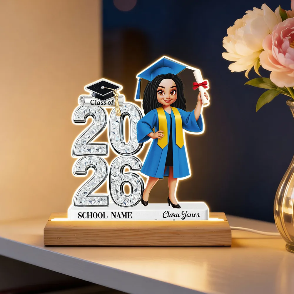 Personalized Block LED Light Plaque Graduation Night Light with Graduate Girl Holding Diploma, Warm Glow Unique Gift - Image 5