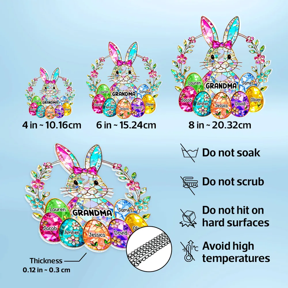 Acrylic Suncatcher Ornament Rainbow Bunny with Floral Wreath for Grandma Sunny Window Decor Unique Gift - Image 4