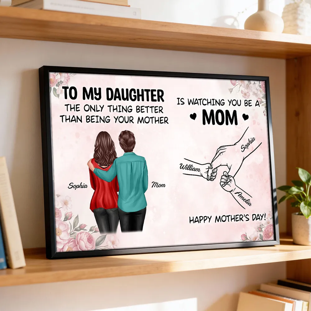 Personalized Mother's Day Poster, Mom and Daughter Hugging Wall Art, Soft Floral Modern Look, Unique Gift for Mom - Image 8