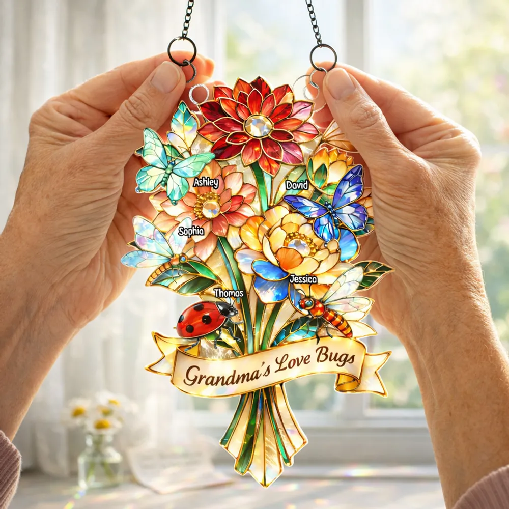 Personalized Acrylic Suncatcher Ornament Grandma's Love Bugs Bouquet for Window Decor, Unique Gift for Grandma - Image 4