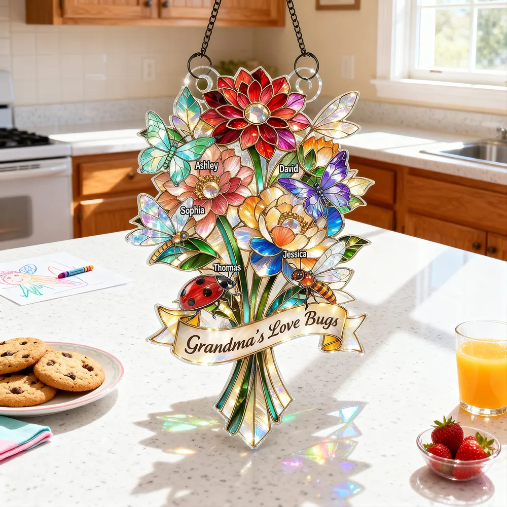Personalized Acrylic Suncatcher Ornament Grandma's Love Bugs Bouquet for Window Decor, Unique Gift for Grandma - Image 5