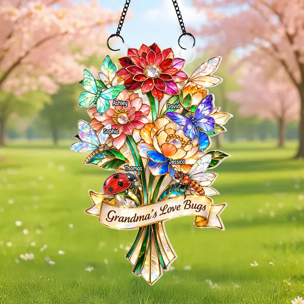 Personalized Acrylic Suncatcher Ornament Grandma's Love Bugs Bouquet for Window Decor, Unique Gift for Grandma - Image 7