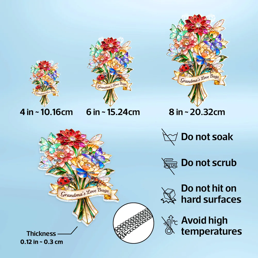 Personalized Acrylic Suncatcher Ornament Grandma's Love Bugs Bouquet for Window Decor, Unique Gift for Grandma - Image 8