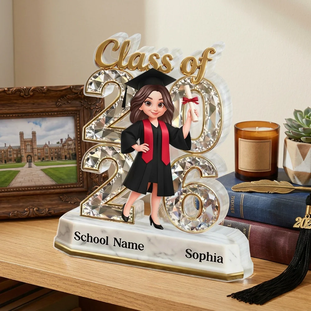 Graduation Shaped Acrylic Block Plaque, Personalized Class of Keepsake for Daughter or Friend, Sweet Desk Decor Gift