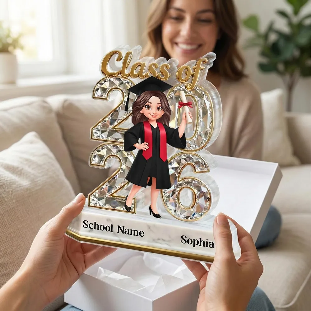 Graduation Shaped Acrylic Block Plaque, Personalized Class of Keepsake for Daughter or Friend, Sweet Desk Decor Gift - Image 2