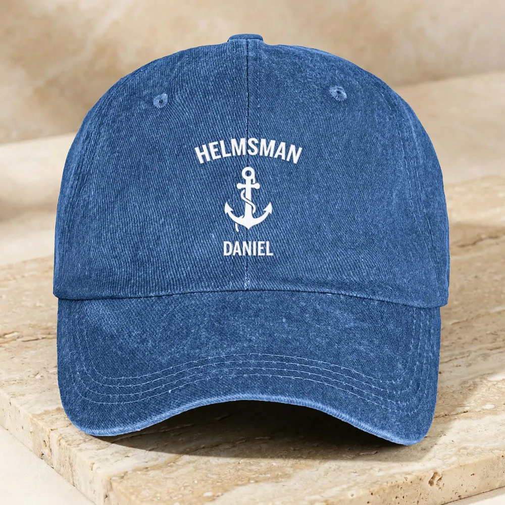 Personalized Washed Denim Baseball Cap with Anchor Icon, Nautical Vintage Look, Unique Gift for Sailors & Dads - Image 3