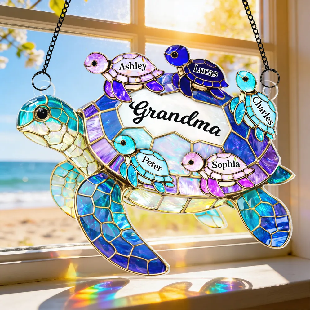 Acrylic Suncatcher Ornament for Grandma with Sea Turtle Family, Beachy Window Decor with Rainbow Shine, Thoughtful Personalized Gift - Image 3