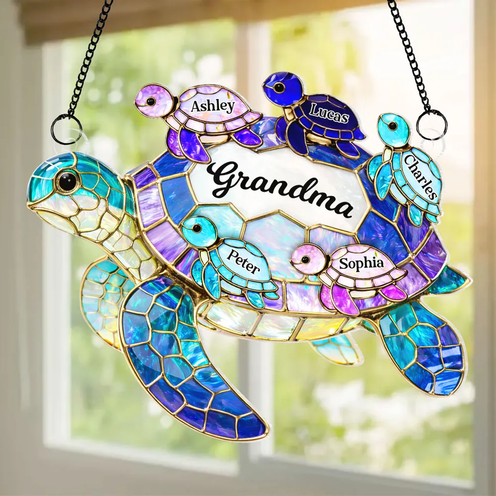 Acrylic Suncatcher Ornament for Grandma with Sea Turtle Family, Beachy Window Decor with Rainbow Shine, Thoughtful Personalized Gift - Image 5