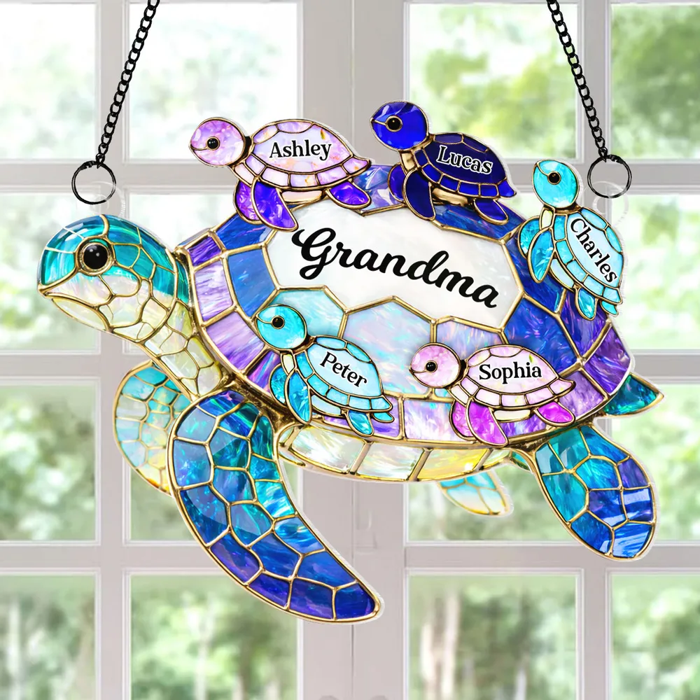 Acrylic Suncatcher Ornament for Grandma with Sea Turtle Family, Beachy Window Decor with Rainbow Shine, Thoughtful Personalized Gift - Image 7