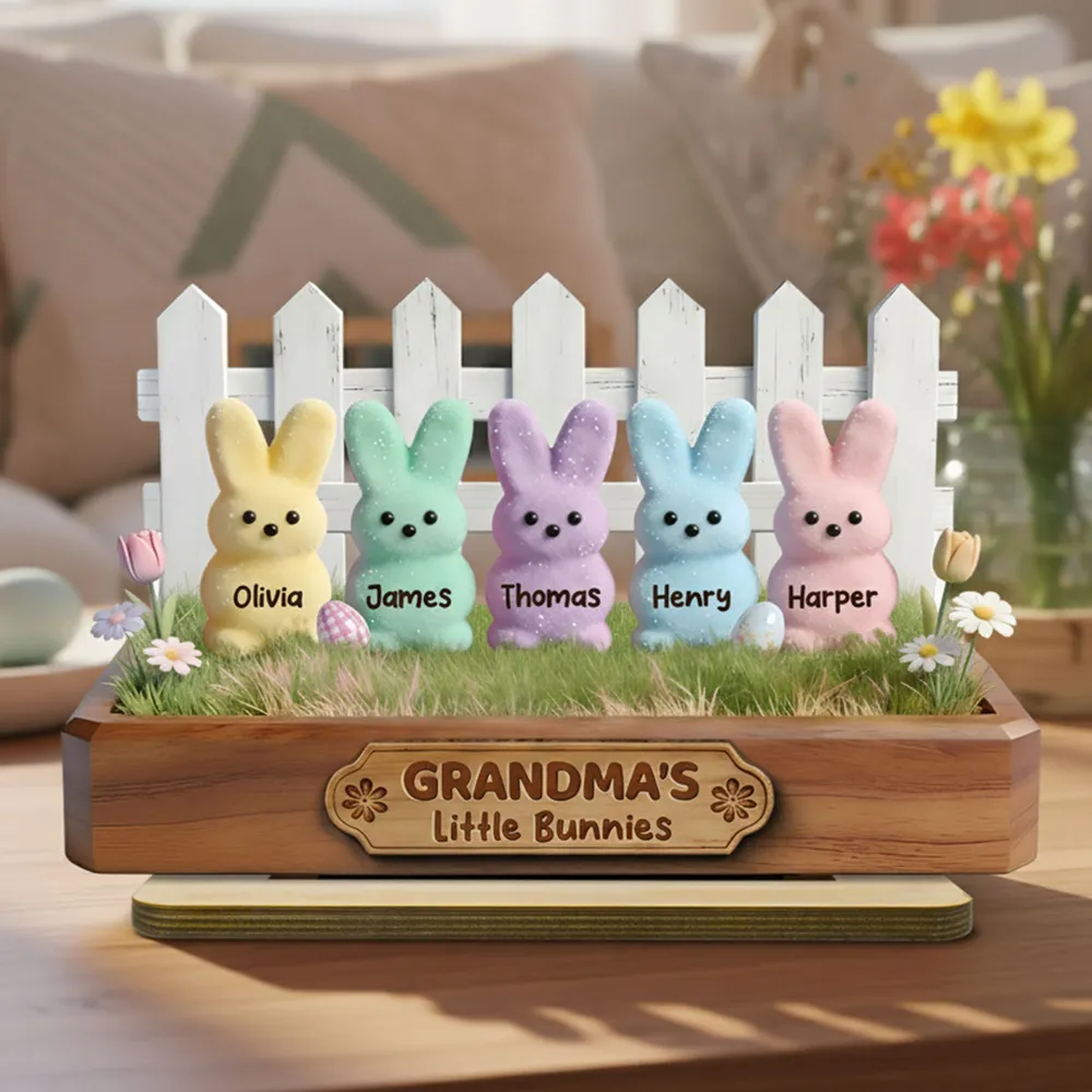 Personalized 2-Layer Wooden Plaque Grandma's Little Bunnies Pastel Bunny Shelf Decor, Unique Gift For Grandma