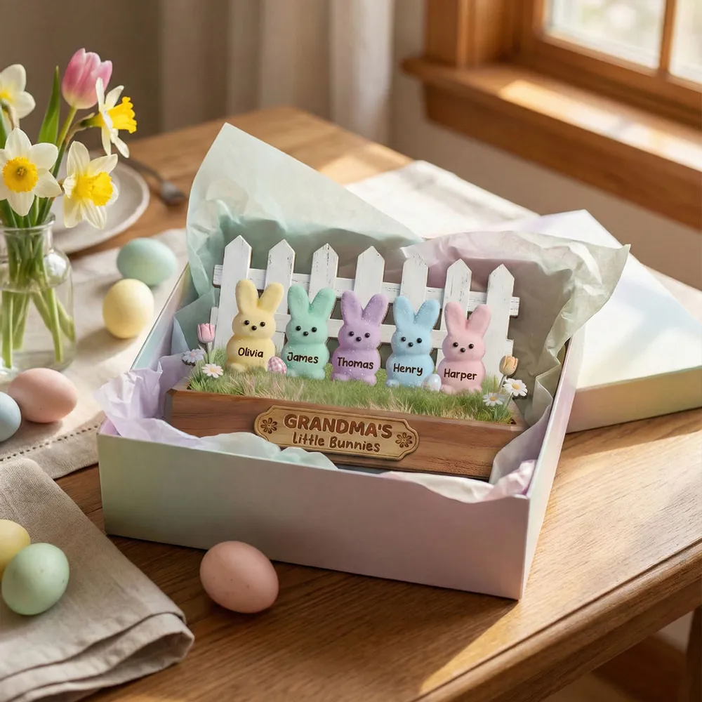 Personalized 2-Layer Wooden Plaque Grandma's Little Bunnies Pastel Bunny Shelf Decor, Unique Gift For Grandma - Image 3