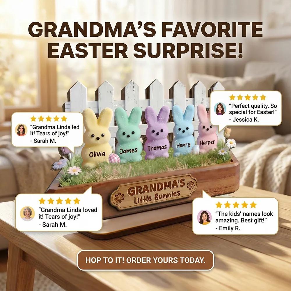 Personalized 2-Layer Wooden Plaque Grandma's Little Bunnies Pastel Bunny Shelf Decor, Unique Gift For Grandma - Image 4