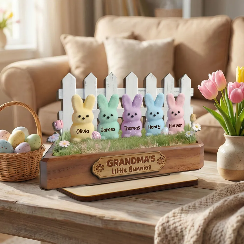 Personalized 2-Layer Wooden Plaque Grandma's Little Bunnies Pastel Bunny Shelf Decor, Unique Gift For Grandma - Image 5