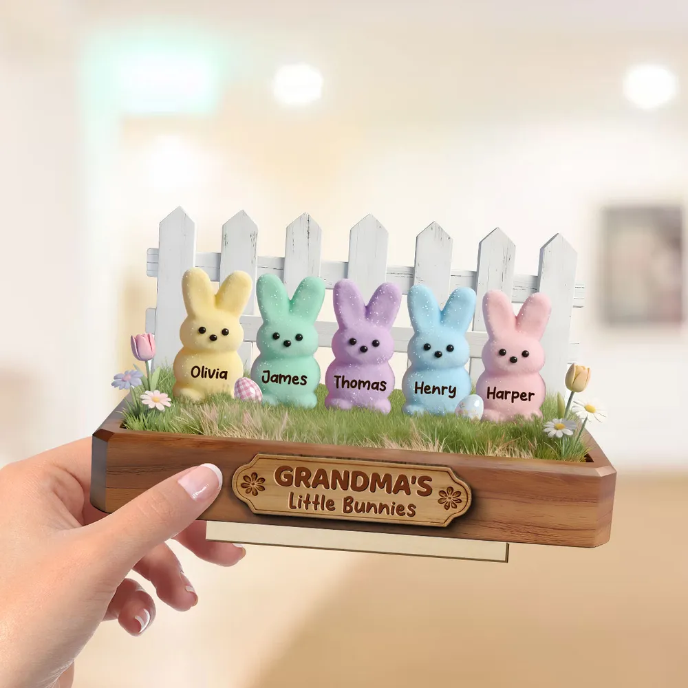 Personalized 2-Layer Wooden Plaque Grandma's Little Bunnies Pastel Bunny Shelf Decor, Unique Gift For Grandma - Image 6