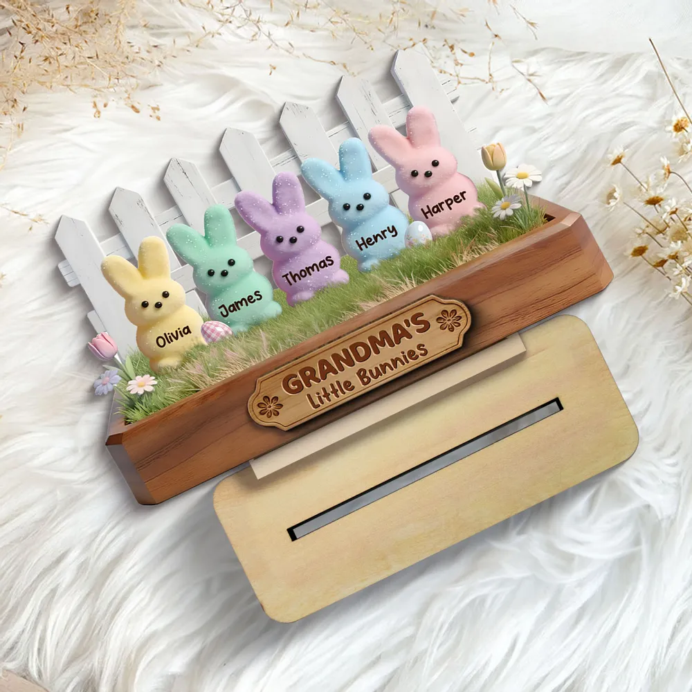 Personalized 2-Layer Wooden Plaque Grandma's Little Bunnies Pastel Bunny Shelf Decor, Unique Gift For Grandma - Image 7