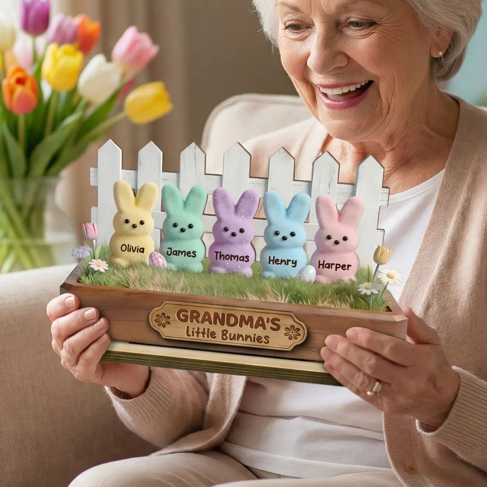 Personalized 2-Layer Wooden Plaque Grandma's Little Bunnies Pastel Bunny Shelf Decor, Unique Gift For Grandma - Image 8
