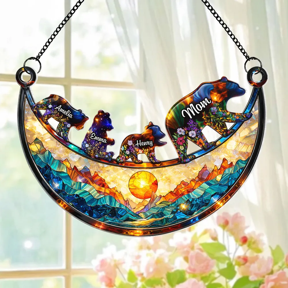 Personalized Mama Bear Acrylic Suncatcher Ornament, Colorful Stained Glass Style Window Decor, Unique Gift for Mom - Image 2