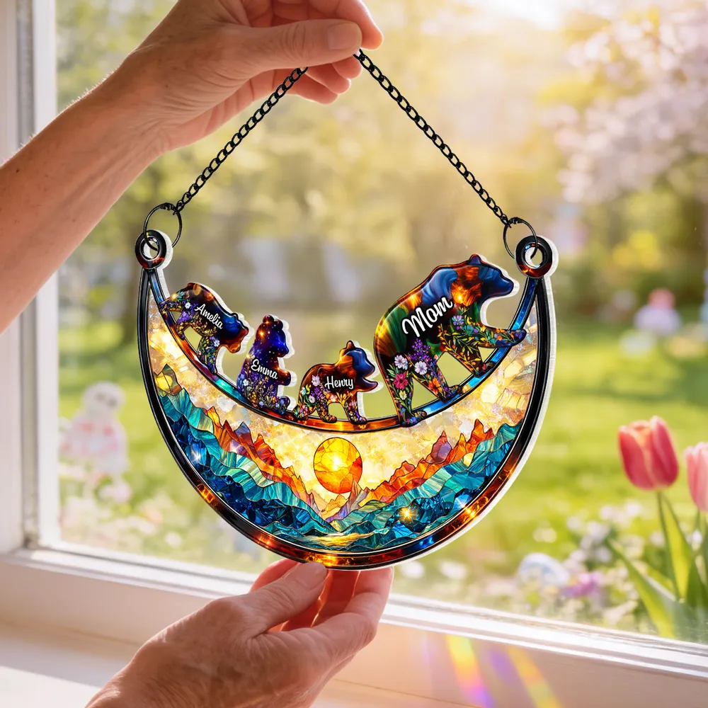 Personalized Mama Bear Acrylic Suncatcher Ornament, Colorful Stained Glass Style Window Decor, Unique Gift for Mom - Image 3
