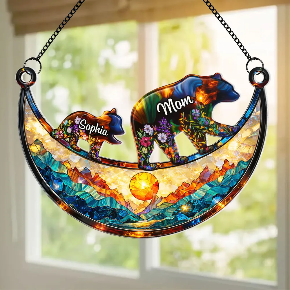 Personalized Mama Bear Acrylic Suncatcher Ornament, Colorful Stained Glass Style Window Decor, Unique Gift for Mom - Image 6