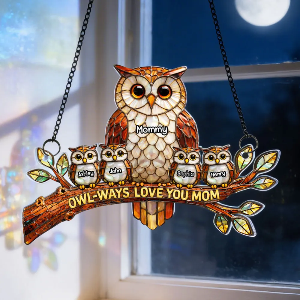 Owl-Ways Love You Mom Personalized Acrylic Suncatcher Ornament, Colorful Sun Catcher Window Decor, Thoughtful Gift - Image 2