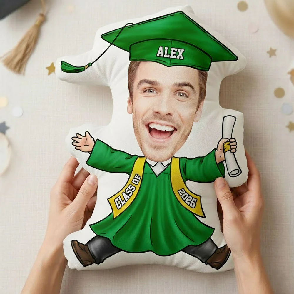 Personalized Funny Face Graduation Shaped Pillow, Custom Cartoon Grad With Cap & Diploma, Unique Senior Gift - Image 5