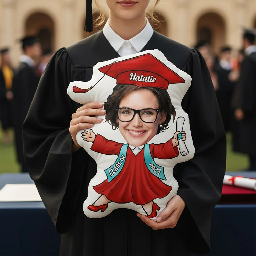 Personalized Funny Face Graduation Shaped Pillow, Custom Cartoon Grad With Cap & Diploma, Unique Senior Gift - Image 6