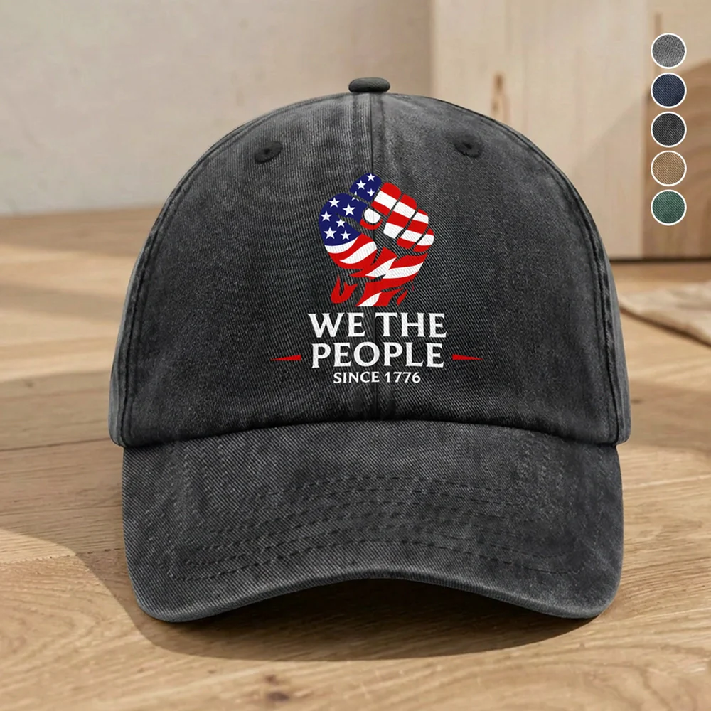 Washed Denim Baseball Cap with We The People Since 1776 Design, Relaxed Vintage Style for Sun Days and Errands, Creative Gift
