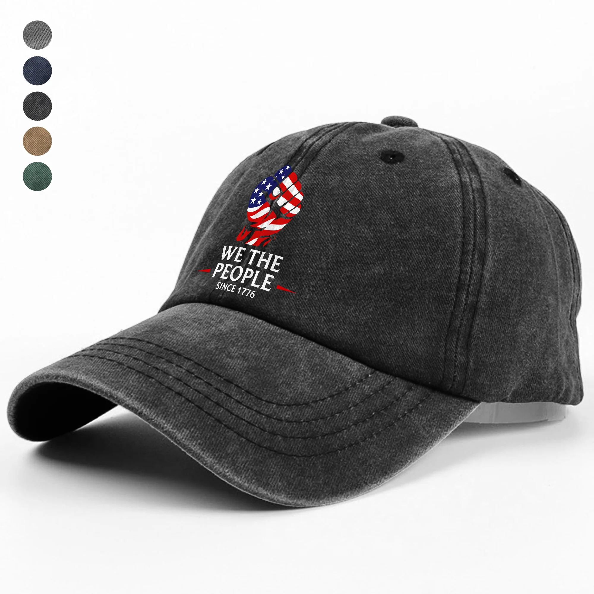 Washed Denim Baseball Cap with We The People Since 1776 Design, Relaxed Vintage Style for Sun Days and Errands, Creative Gift - Image 2