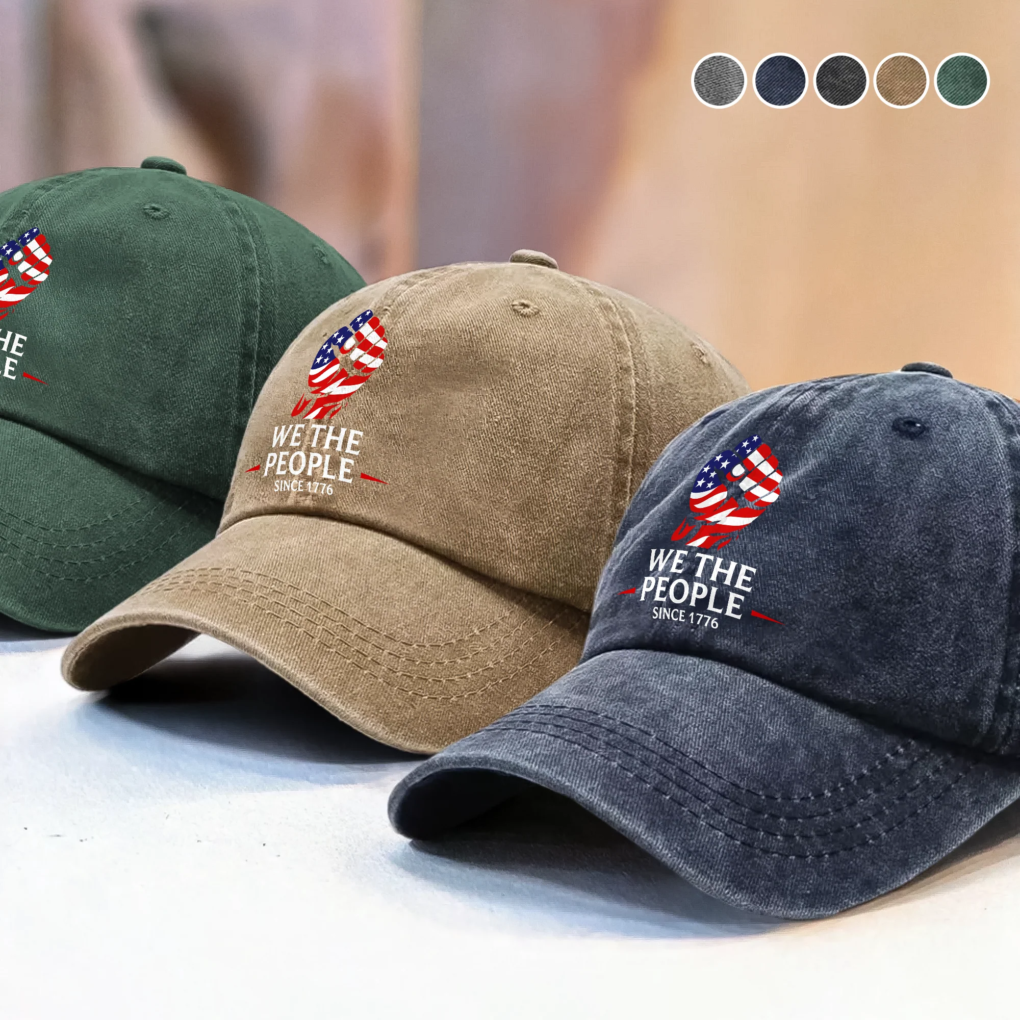 Washed Denim Baseball Cap with We The People Since 1776 Design, Relaxed Vintage Style for Sun Days and Errands, Creative Gift - Image 3