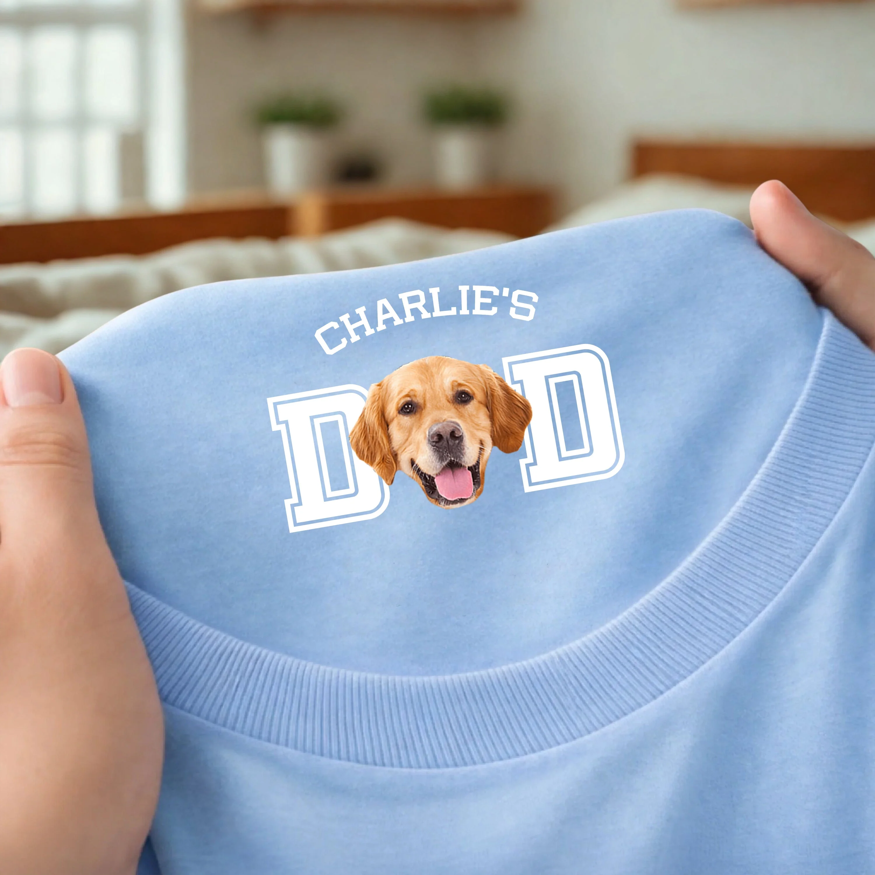 Custom Dog Dad Classic Tee With Pet Photo Neck Print, Navy Minimal Look, A Sweet Unique Gift for Pet Parents - Image 4