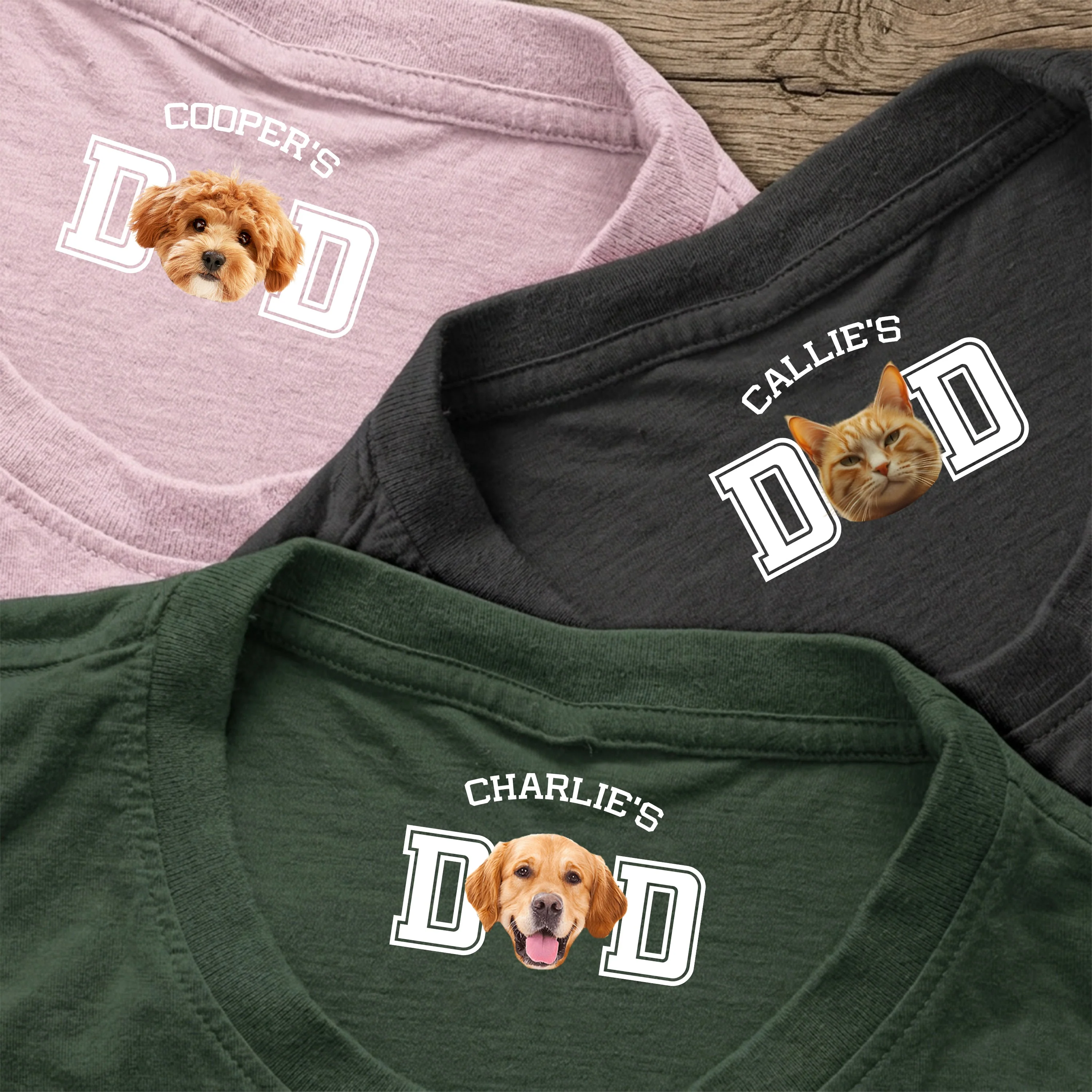 Custom Dog Dad Classic Tee With Pet Photo Neck Print, Navy Minimal Look, A Sweet Unique Gift for Pet Parents - Image 6