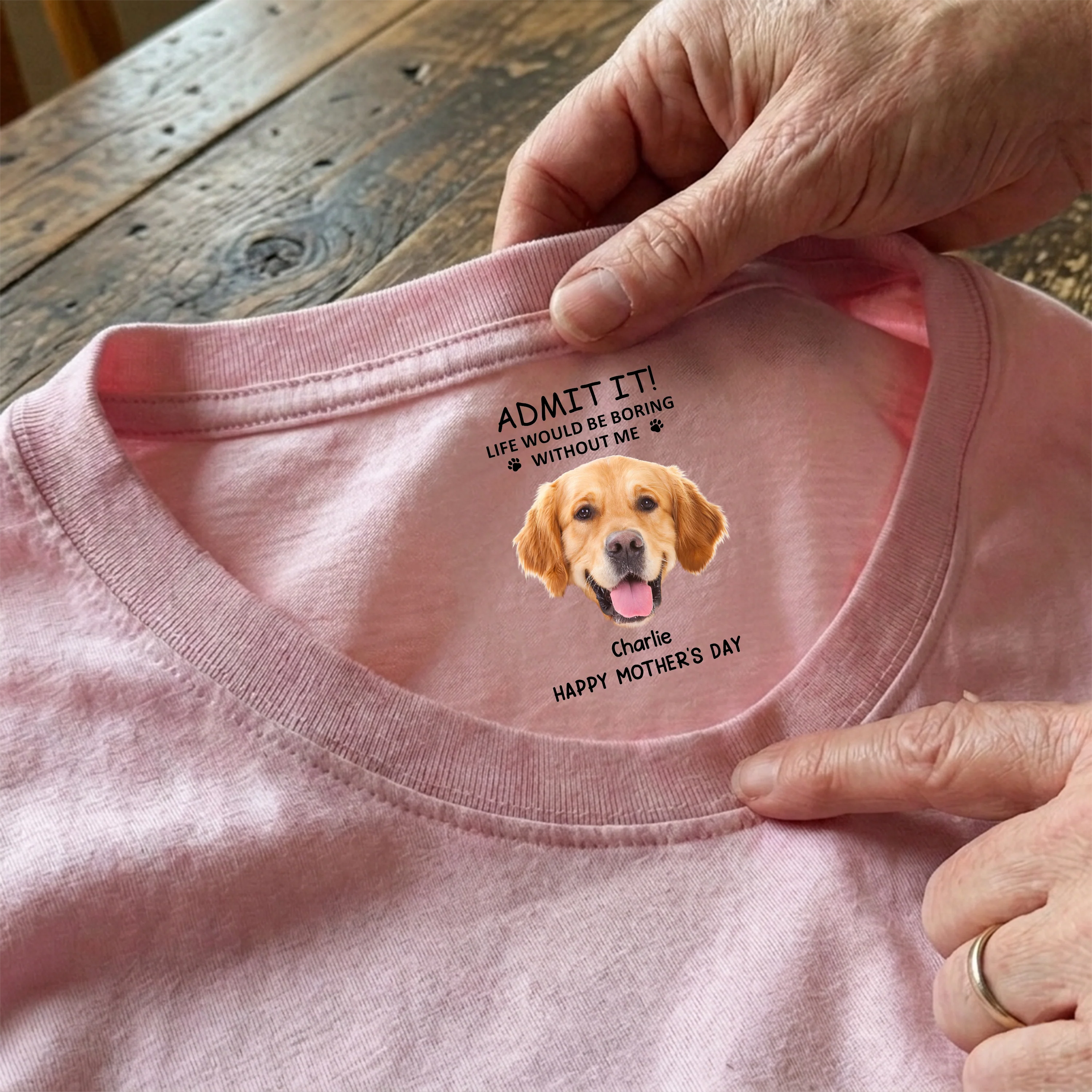 Personalized Dog Photo Classic Tee With Funny Quote For Dog Moms, Unique Mother's Day Gift - Image 5