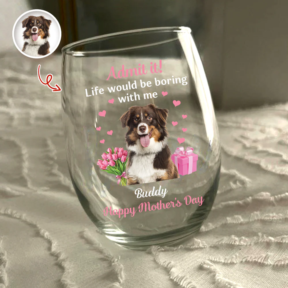 Personalized Pet Photo Wine Glass Admit It Life Would Be Boring With Me Cute Mother's Day Gift for Dog Moms - Image 6