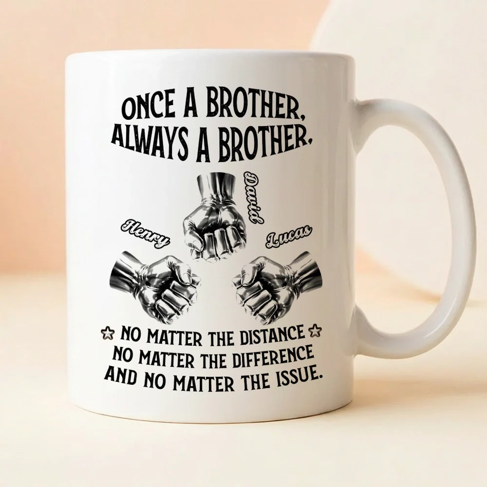 Once A Brother Always A Brother Ceramic Mug, Personalized Brotherhood Coffee Gift, Funny-Cute Daily Reminder For Him - Image 2