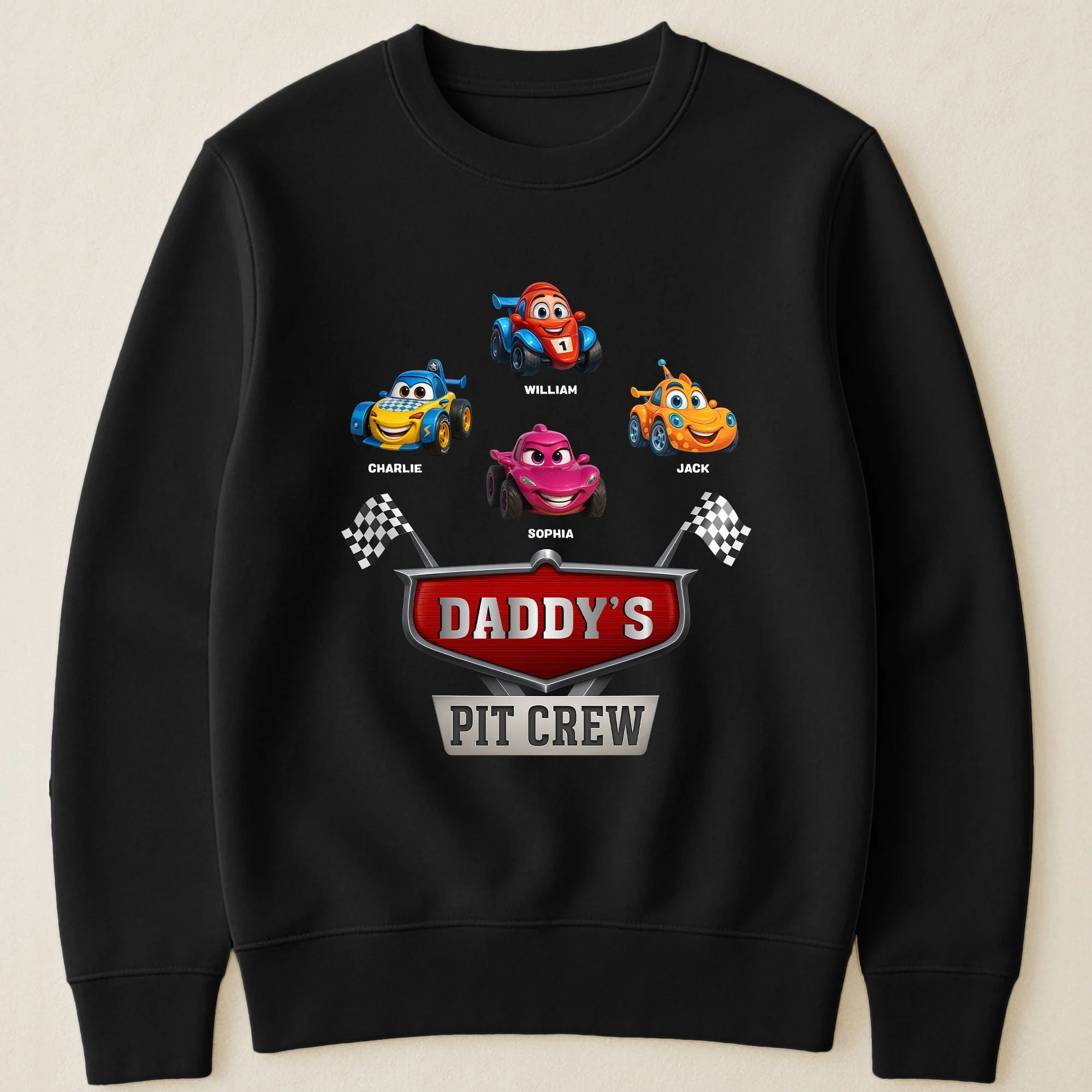 Personalized Daddy's Pit Crew Classic Tee with Cute Cartoon Race Cars - Unique Gift for Dad with a Fun Family Vibe - Image 6