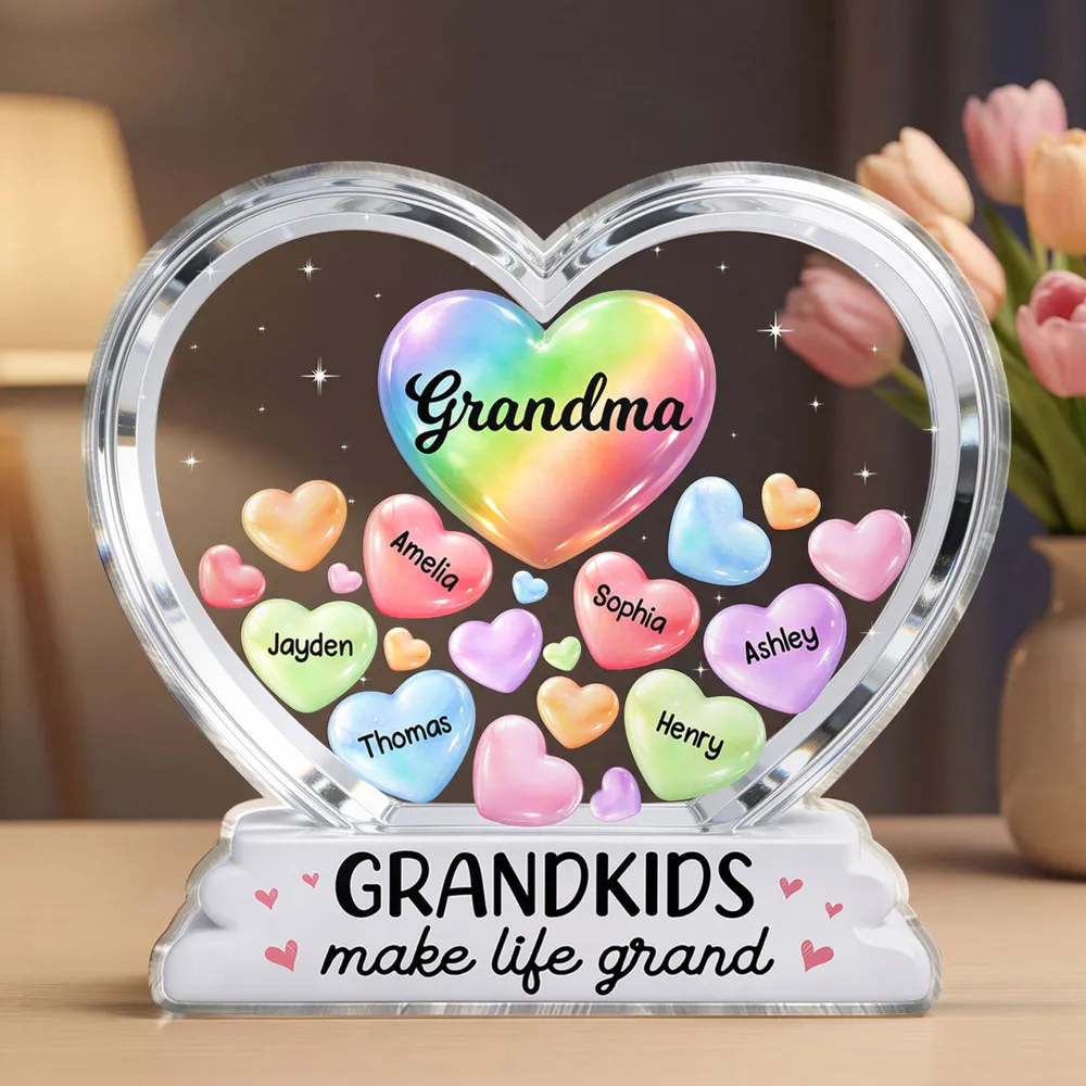 Personalized Shaped Acrylic Block Plaque for Grandma, Colorful Heart Grandkids Design, Sweet Shelf Decor, Unique Gift - Image 2