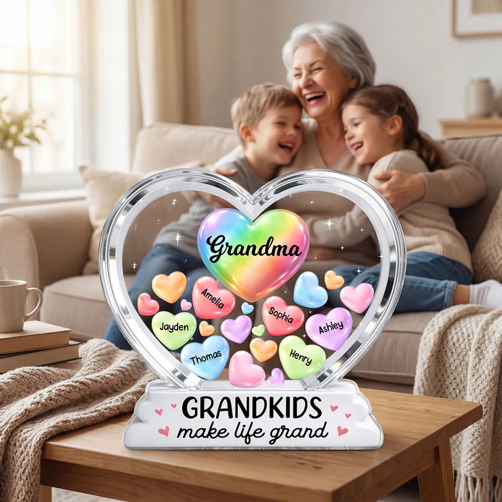 Personalized Shaped Acrylic Block Plaque for Grandma, Colorful Heart Grandkids Design, Sweet Shelf Decor, Unique Gift - Image 6