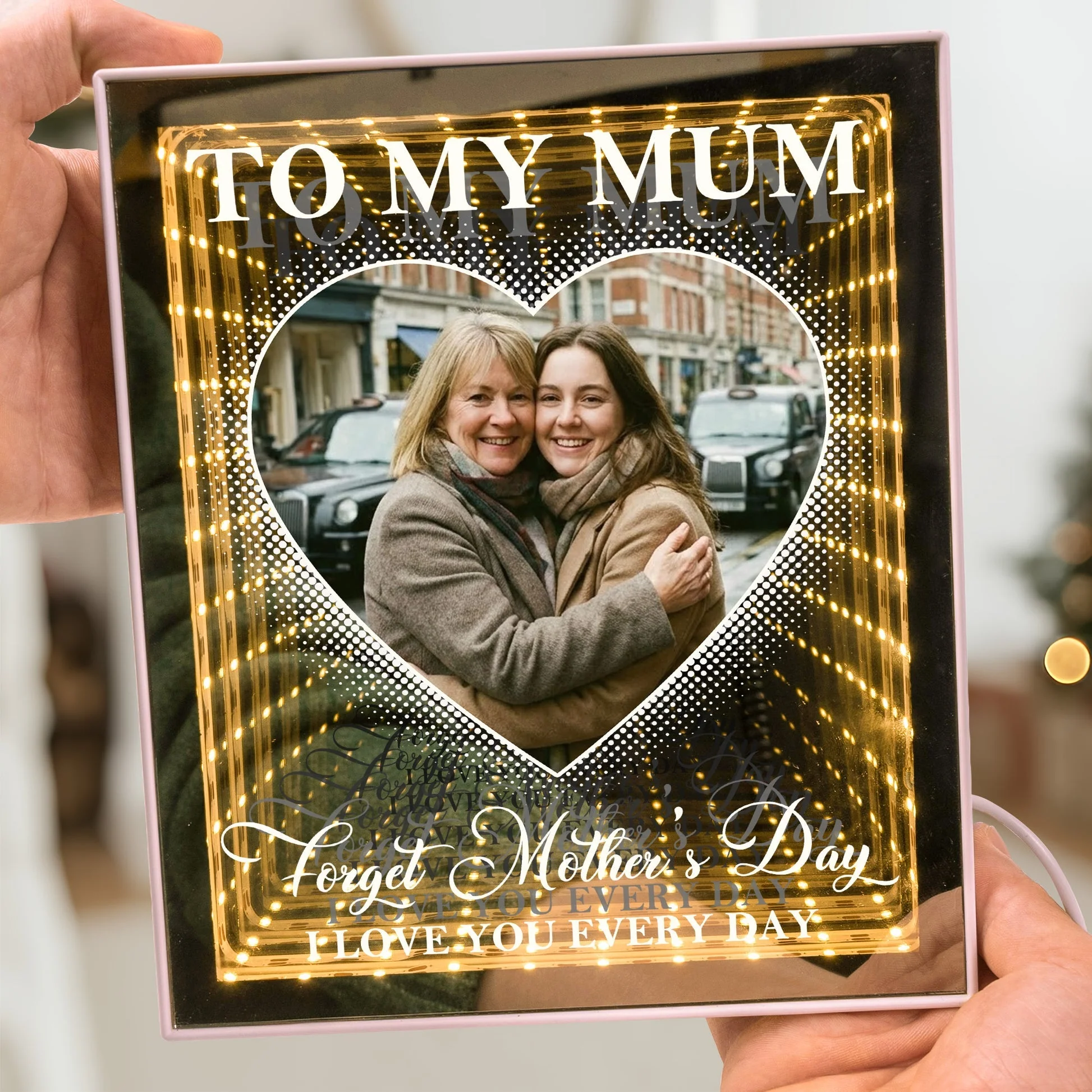 Infinity Mirror Light Box for Mom - Heart Photo Tunnel Glow, Warm Golden Lights, Unique Mother's Day Gift - Image 3