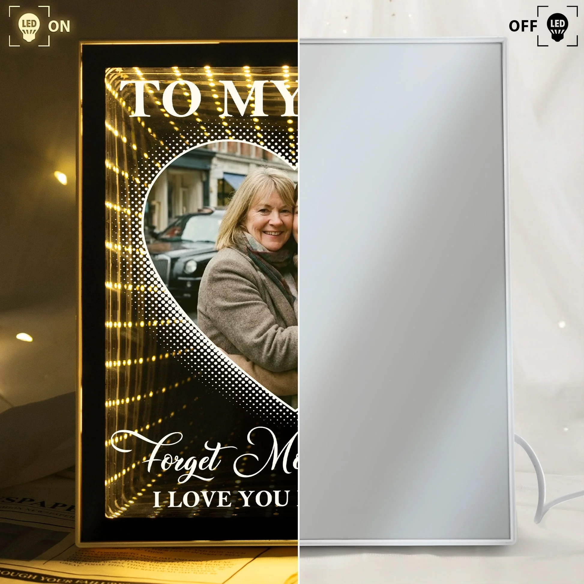 Infinity Mirror Light Box for Mom - Heart Photo Tunnel Glow, Warm Golden Lights, Unique Mother's Day Gift - Image 4
