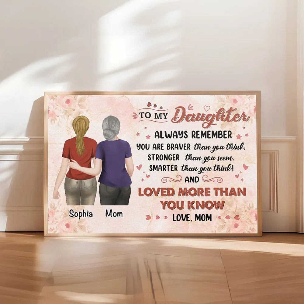 Personalized Mother and Daughter Poster, Always Remember You Are Braver Quote, Unique Gift for Mom or Daughter - Image 3