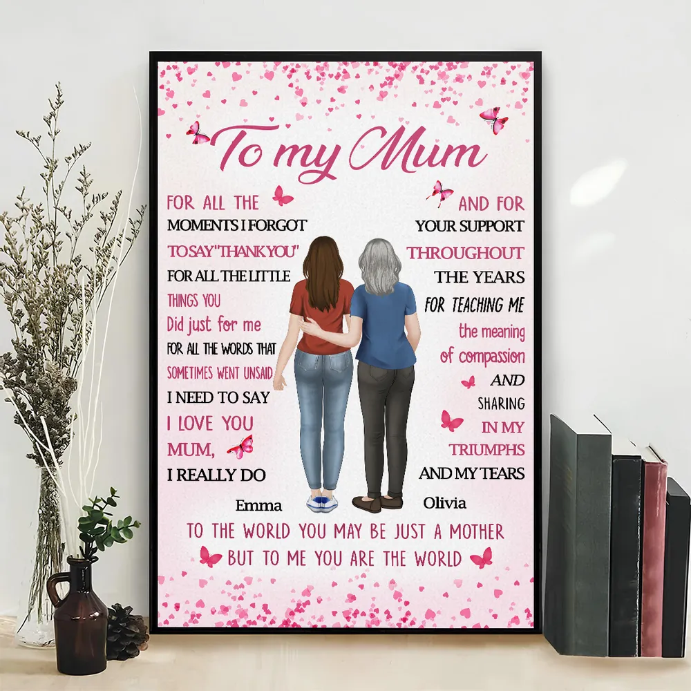Personalized Mom Quote Poster, Custom Mother Daughter Hugging Wall Art, Pink Butterflies, Unique Gift for Mom - Image 5