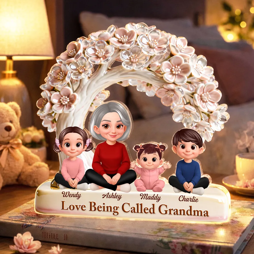 Shaped Acrylic Block Plaque with Grandma and Grandkids Under Blossom Tree, Personalized Home Accent, Thoughtful Gift for Grandma - Image 4