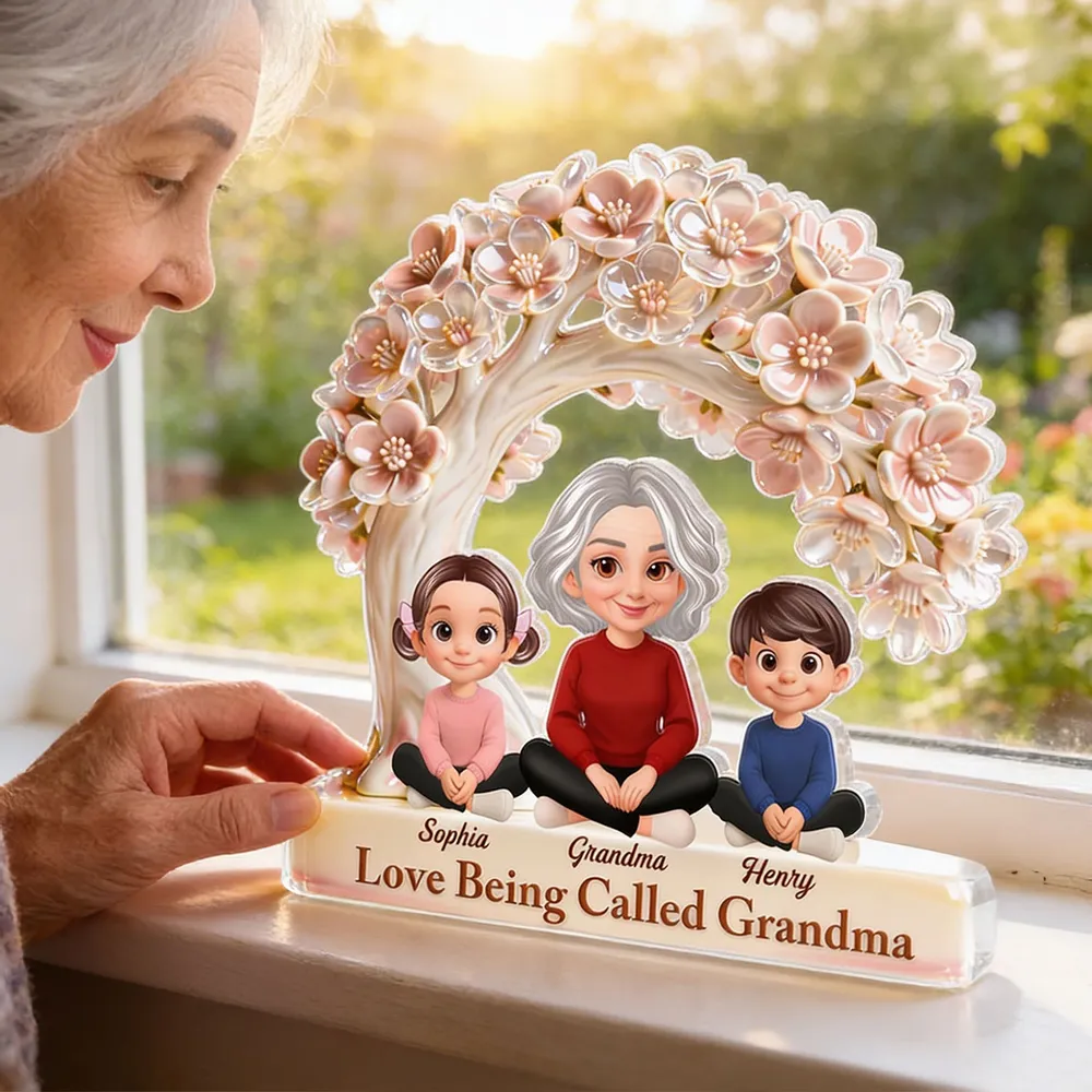 Shaped Acrylic Block Plaque with Grandma and Grandkids Under Blossom Tree, Personalized Home Accent, Thoughtful Gift for Grandma - Image 6