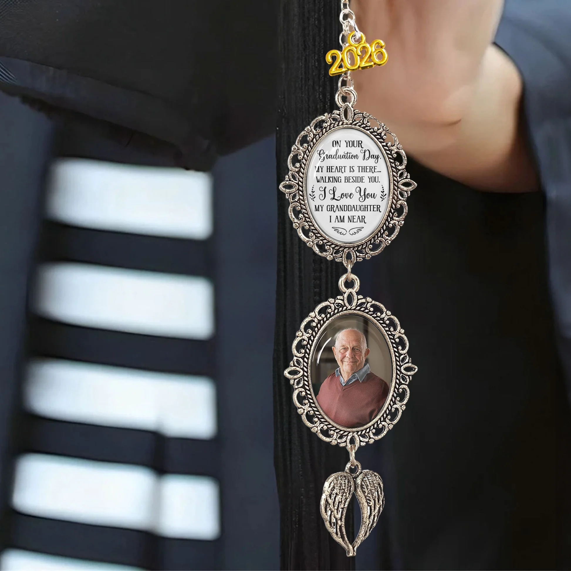 Personalized Stainless Steel Tassel Charm Graduation Gift with Photo Keepsake and 'On Your Graduation Day' Message