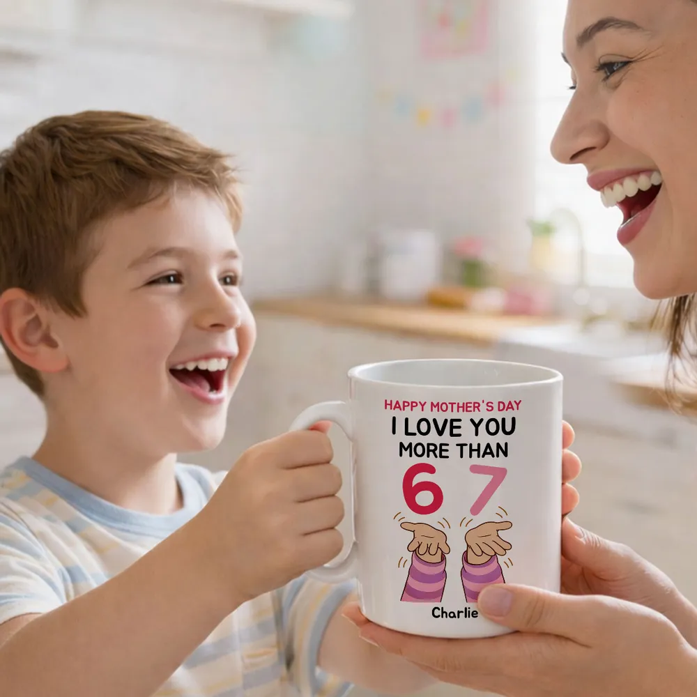 Personalized Mother's Day Mug, I Love You More Than 6 7 Cute Hands Design, Unique Gift for Mom - Image 2