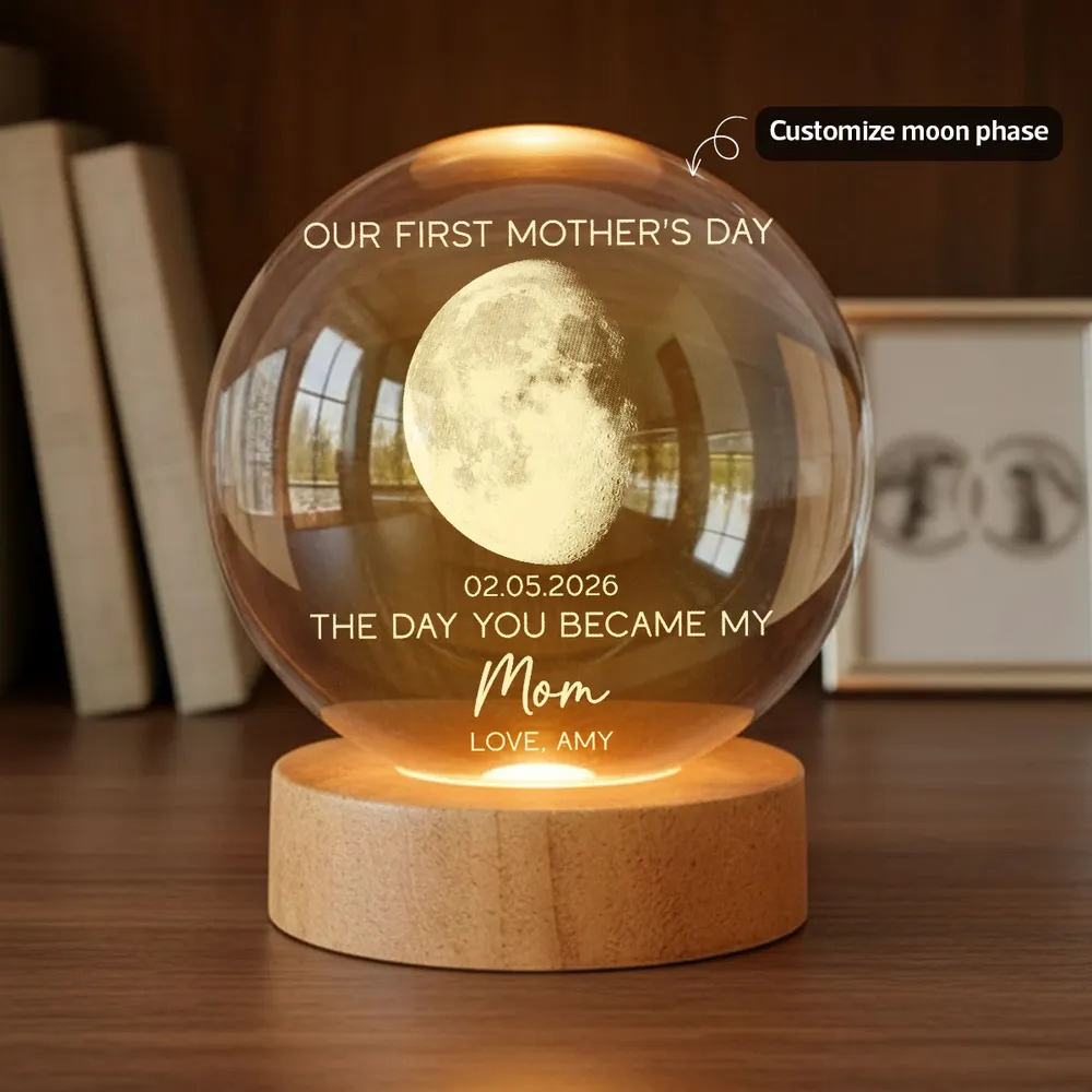 Personalized K5 Globe Lamp with Custom Moon Phase, First Mother's Day Keepsake Night Light, Unique Gift for Mom